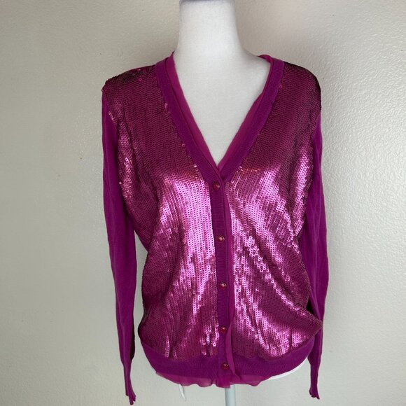 Jones New York cardigan sweater size M sequined button v neck Pink Color NWT - Picture 1 of 4